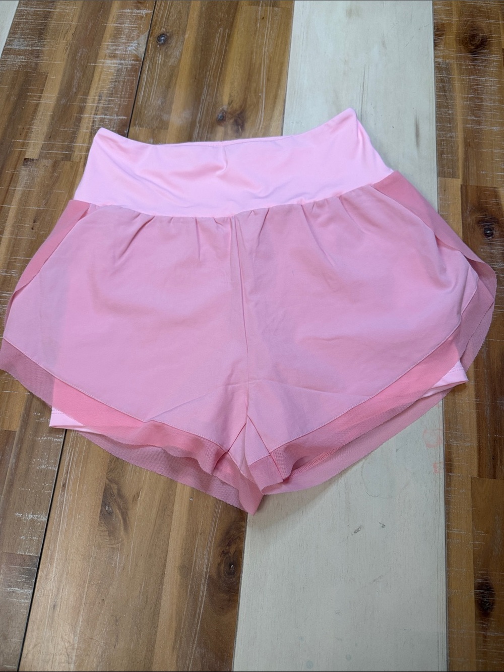 Women’s Pink Layered Athletic Shorts with High Waistband